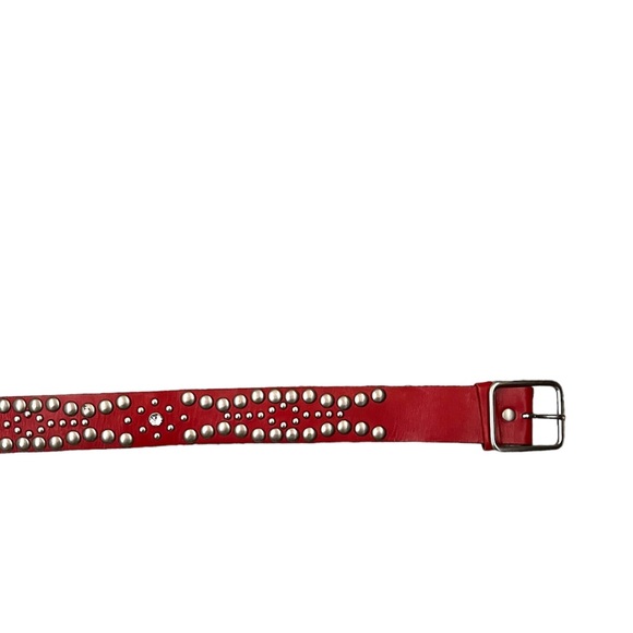 Linea Pelle Red Leather Silver Studded Belt - Picture 12 of 12